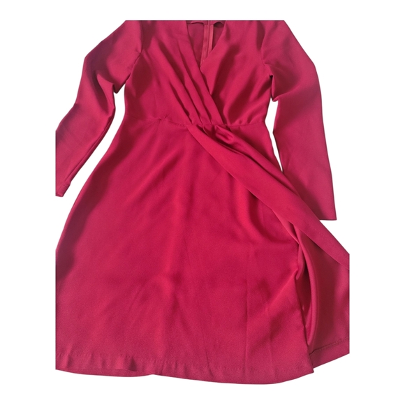Halston Red Long Sleeve V-Neck Wrap Dress| Size XS - Picture 9 of 11